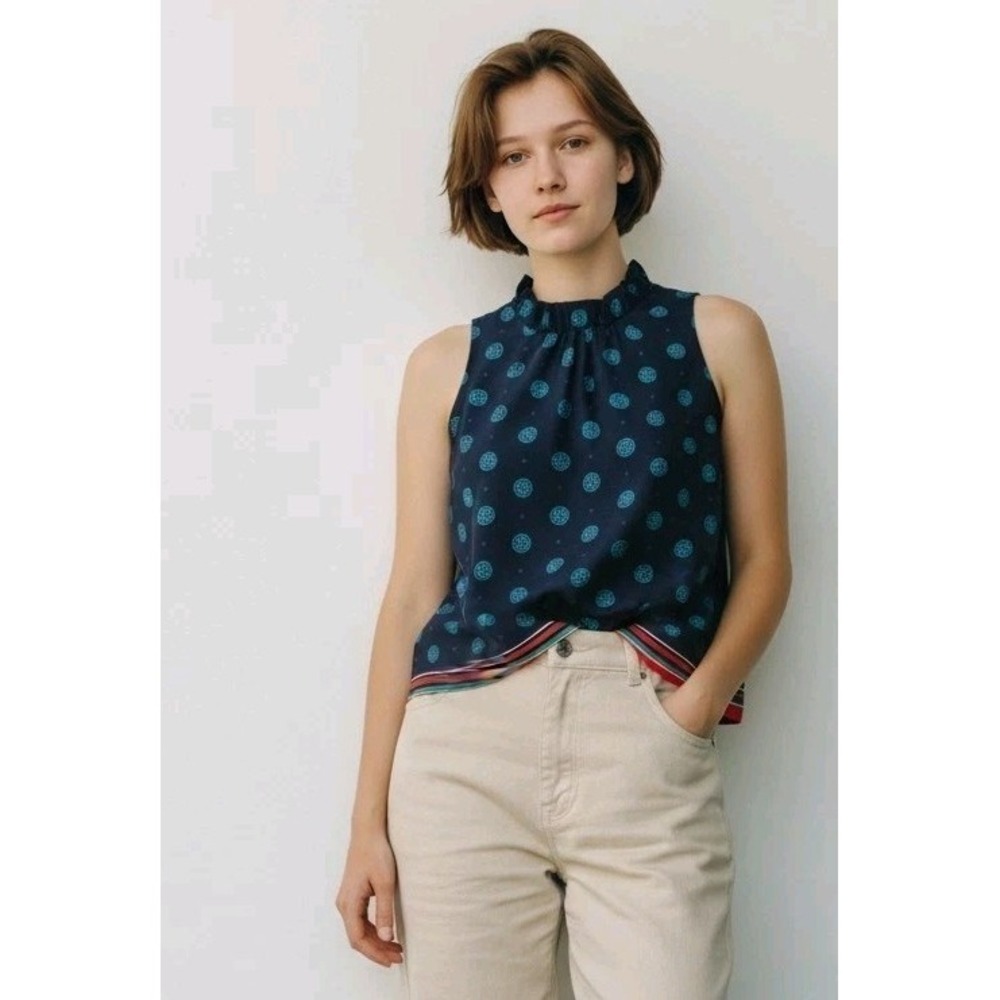 NWT Janie & Jack Girls Geo Floral Ruffle Halter Top SZ 5 Nautical Preppy Coastal